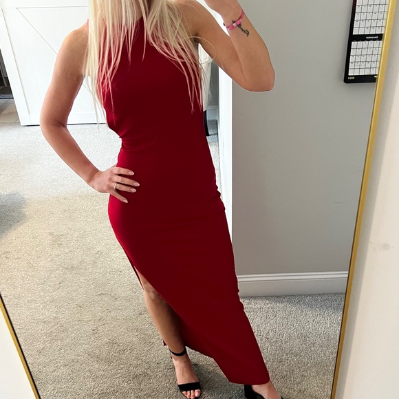 NBD Red Maxi Dress - XS ( US 2 )- Elegant High Slit Gown/ wedding / cocktail - Picture 1 of 3